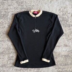 VTG 90s SWOBO 100% Merino Wool Cycling Jersey Made In San Francisco Black Cream